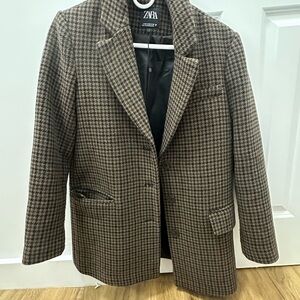 Zara women’s Classic Brown Checkered Blazer